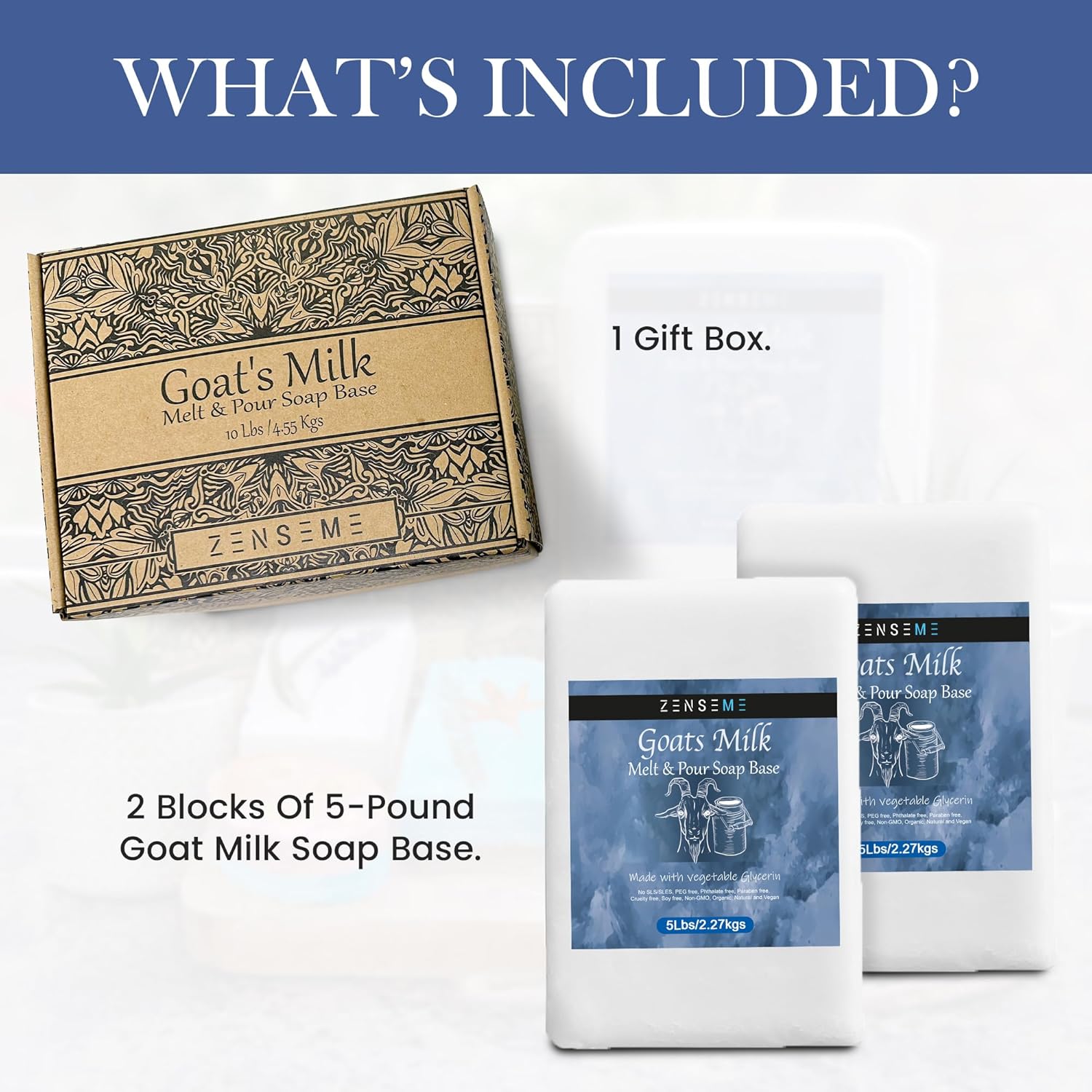 ZenseMe Goat Milk Soap Base included 1 gift box and 2 blocks of 5 pound goa milk soap base